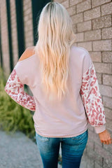 Leopard Color Block Cold-Shoulder Top Blouses - Tophatter Daily Deals
