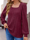 Square Neck Long Sleeve Top Blouses - Tophatter Daily Deals