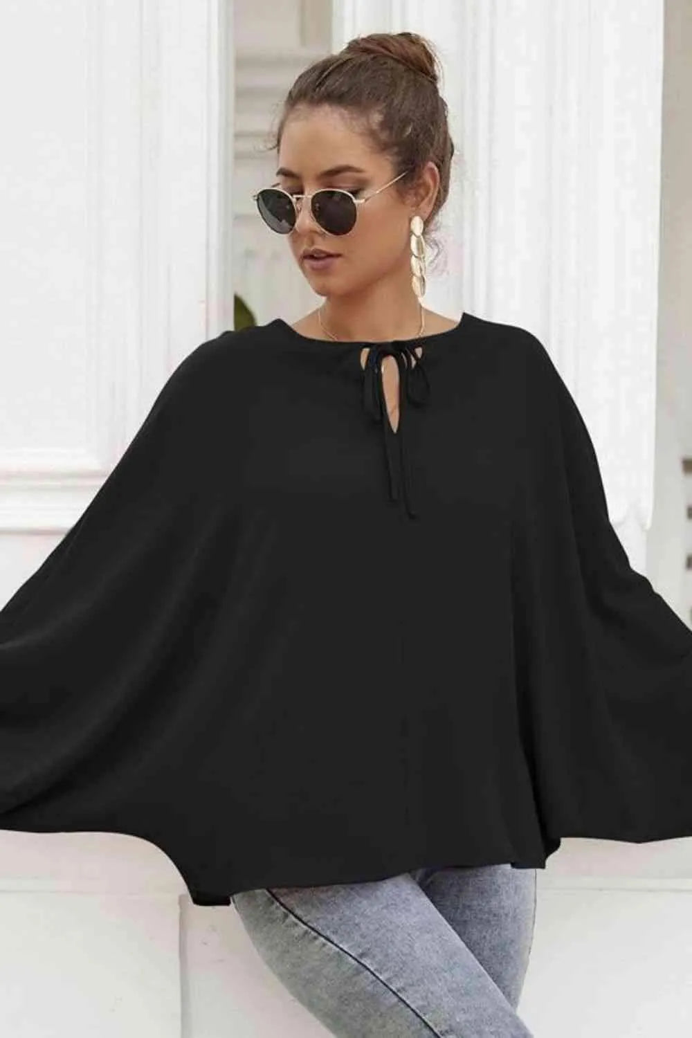Tie Neck Balloon Sleeve Blouse Blouses - Tophatter Daily Deals