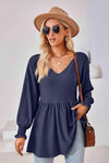 V-Neck Lantern Sleeve Blouse Navy Blouses - Tophatter Daily Deals