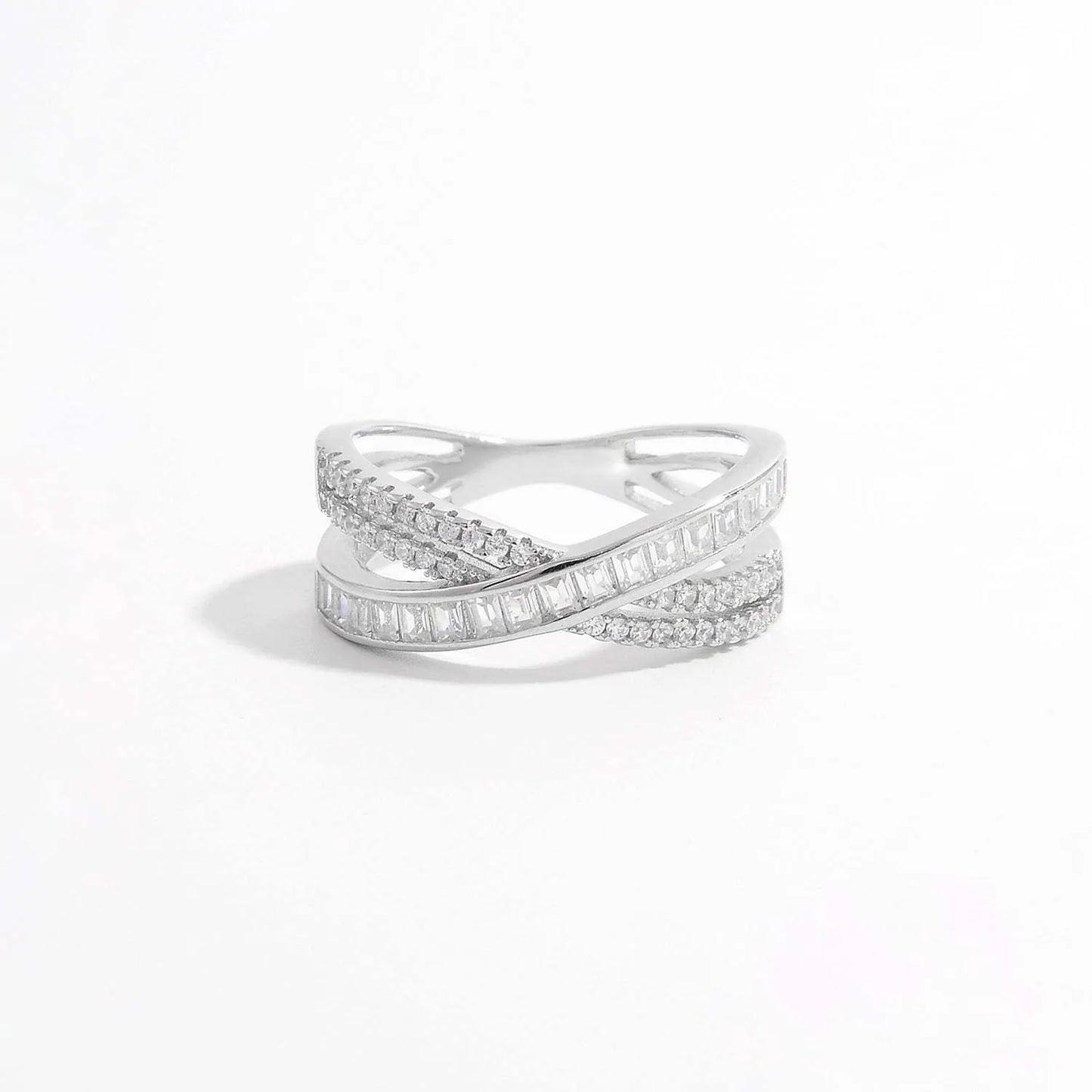 X Shape Inlaid Zircon 925 Sterling Silver Ring Silver Rings - Tophatter Daily Deals