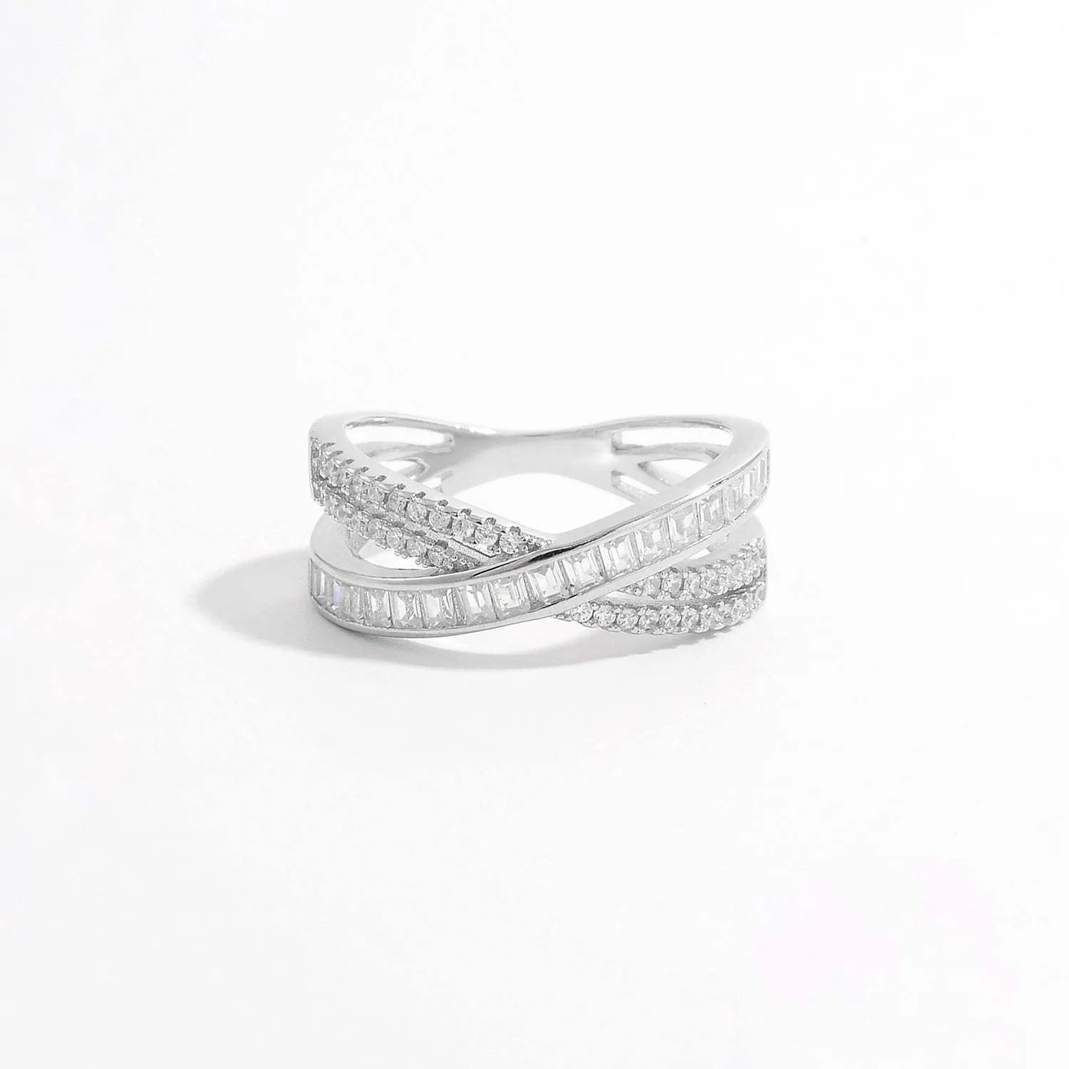 X Shape Inlaid Zircon 925 Sterling Silver Ring Silver Rings - Tophatter Daily Deals