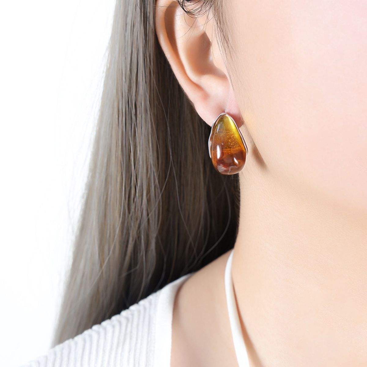 Resin Teardrop Earrings Silver One Size Earrings - Tophatter Daily Deals