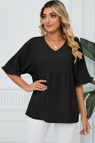 Peplum V-Neck Half Sleeve T-Shirt Women's T-Shirts - Tophatter Daily Deals