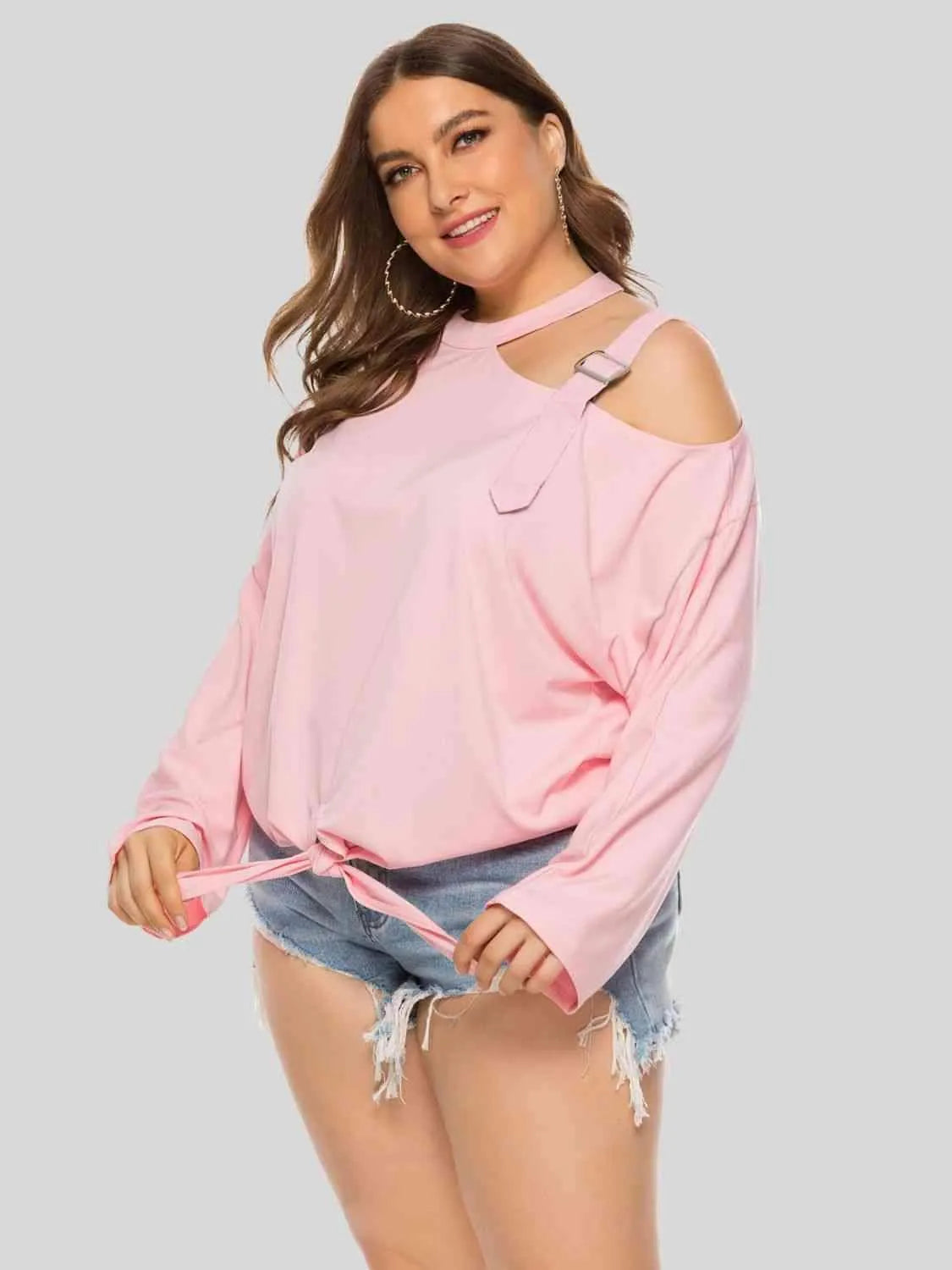 Plus Size Cold-Shoulder Tied Top Blouses - Tophatter Daily Deals