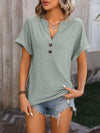 Eyelet Notched Short Sleeve T-Shirt Women's T-Shirts - Tophatter Daily Deals