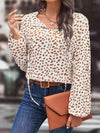 Printed Tie Neck Long Sleeve Blouse Blouses - Tophatter Daily Deals