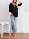 Round Neck Buttoned Long Sleeve T-Shirt Women's T-Shirts - Tophatter Daily Deals