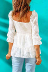 Applique Flounce Sleeve Smocked Peplum Top Blouses - Tophatter Daily Deals