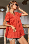 Round Neck Short Sleeve Tiered Blouse Blouses - Tophatter Daily Deals