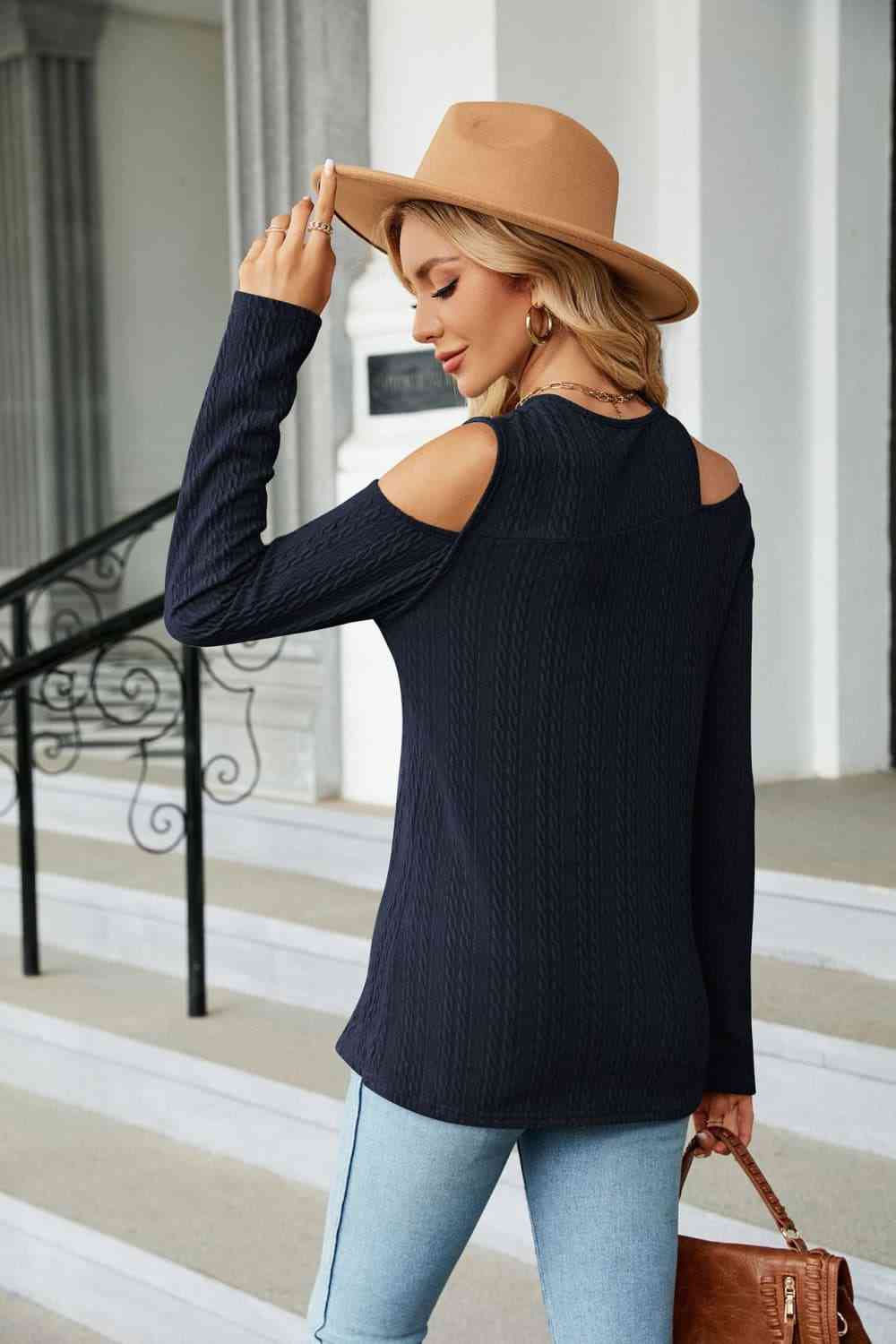 Dropped Shoulder Long Sleeve Blouse - Tophatter Deals