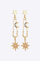 5-Pair Wholesale Inlaid Pearl Star and Moon Drop Earrings Gold One Size Earrings - Tophatter Daily Deals