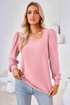 Square Neck Puff Sleeve Blouse Carnation Pink Blouses - Tophatter Daily Deals