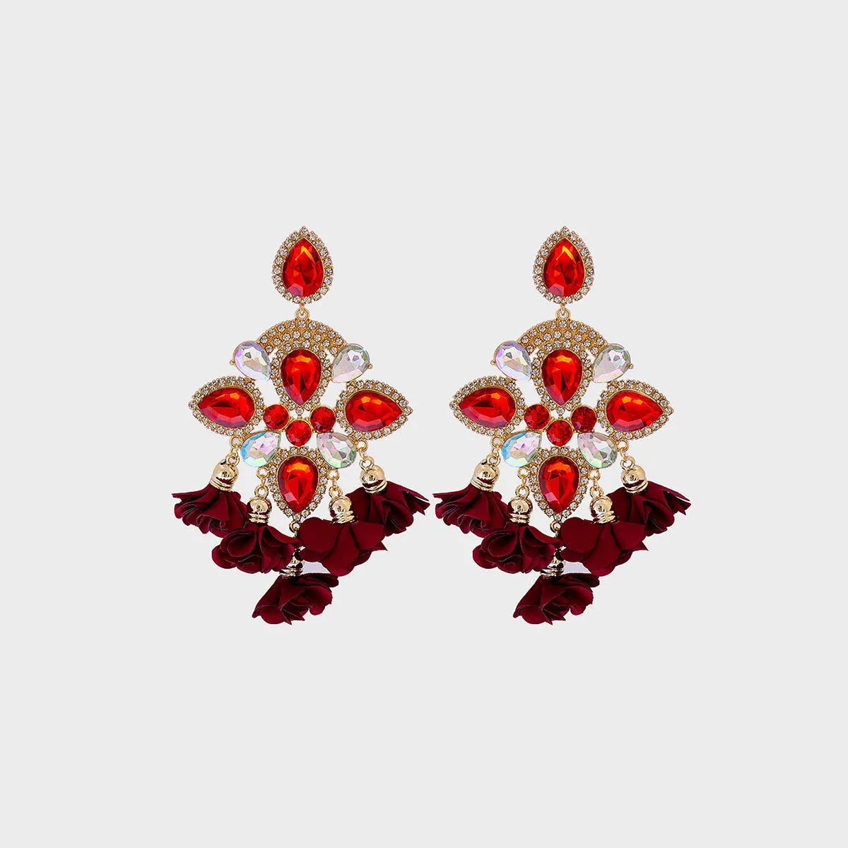 Flower Shape Rhinestone Alloy Dangle Earrings Deep Red One Size Earrings - Tophatter Daily Deals