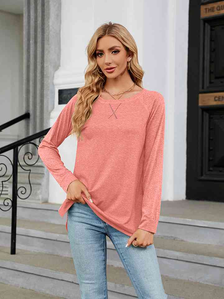 Round Neck Long Sleeve T-Shirt Women's T-Shirts - Tophatter Daily Deals