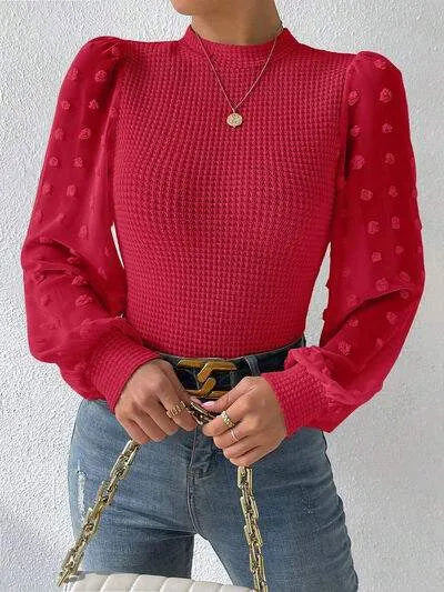 Swiss Dot Waffle-Knit Lantern Sleeve T-Shirt Women's T-Shirts - Tophatter Daily Deals