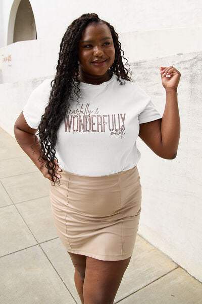 Simply Love Full Size WONDERFULLY Short Sleeve T-Shirt White Women's T-Shirts - Tophatter Daily Deals