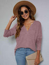 Dropped Shoulder High-Low Waffle-Knit Top Dusty Pink Blouses - Tophatter Daily Deals