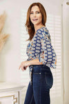 Double Take Tie Hem V-Neck Three-Quarter Sleeve Blouse Blouses - Tophatter Daily Deals