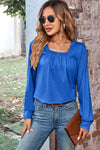 Ruched Square Neck Long Sleeve T-Shirt Women's T-Shirts - Tophatter Daily Deals