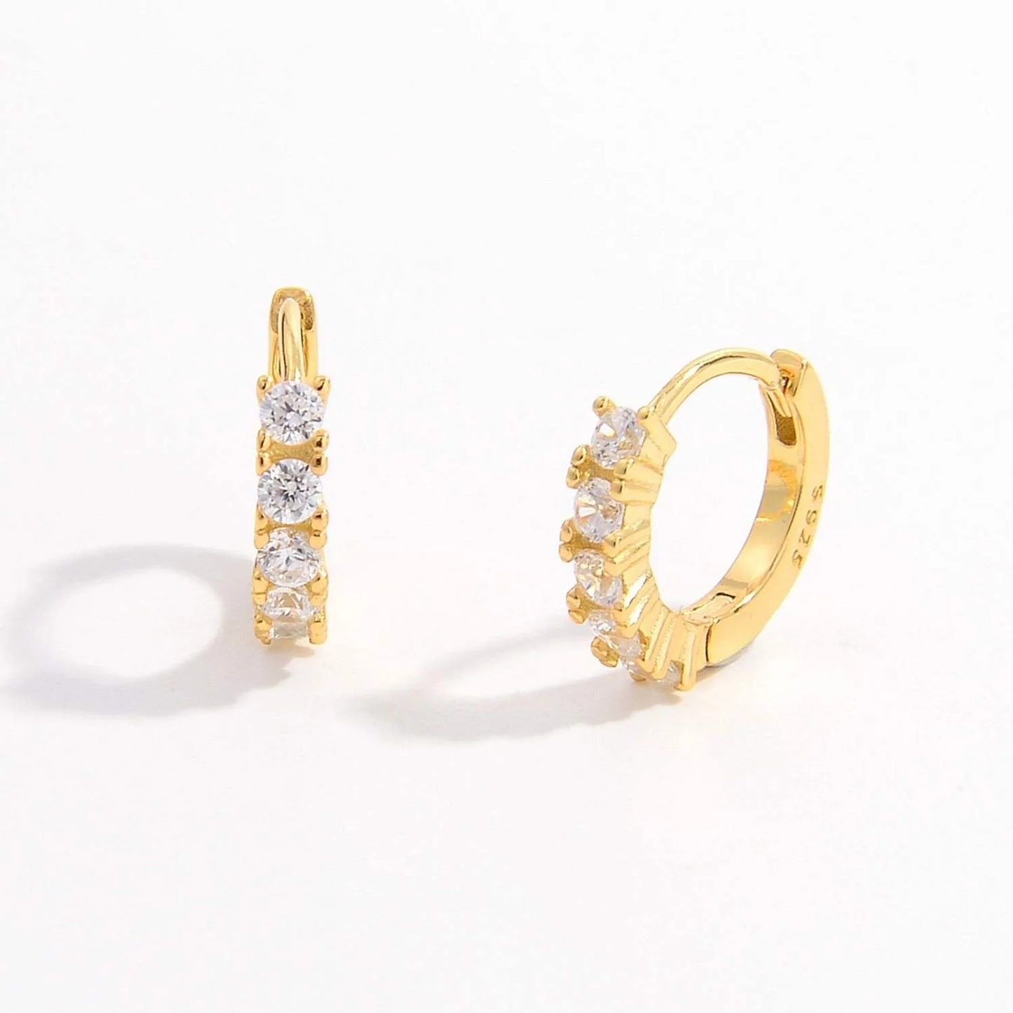 925 Sterling Silver Inlaid Zircon Huggie Earrings Earrings - Tophatter Daily Deals