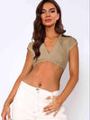 Johnny Collar Cropped Top Khaki Blouses - Tophatter Daily Deals