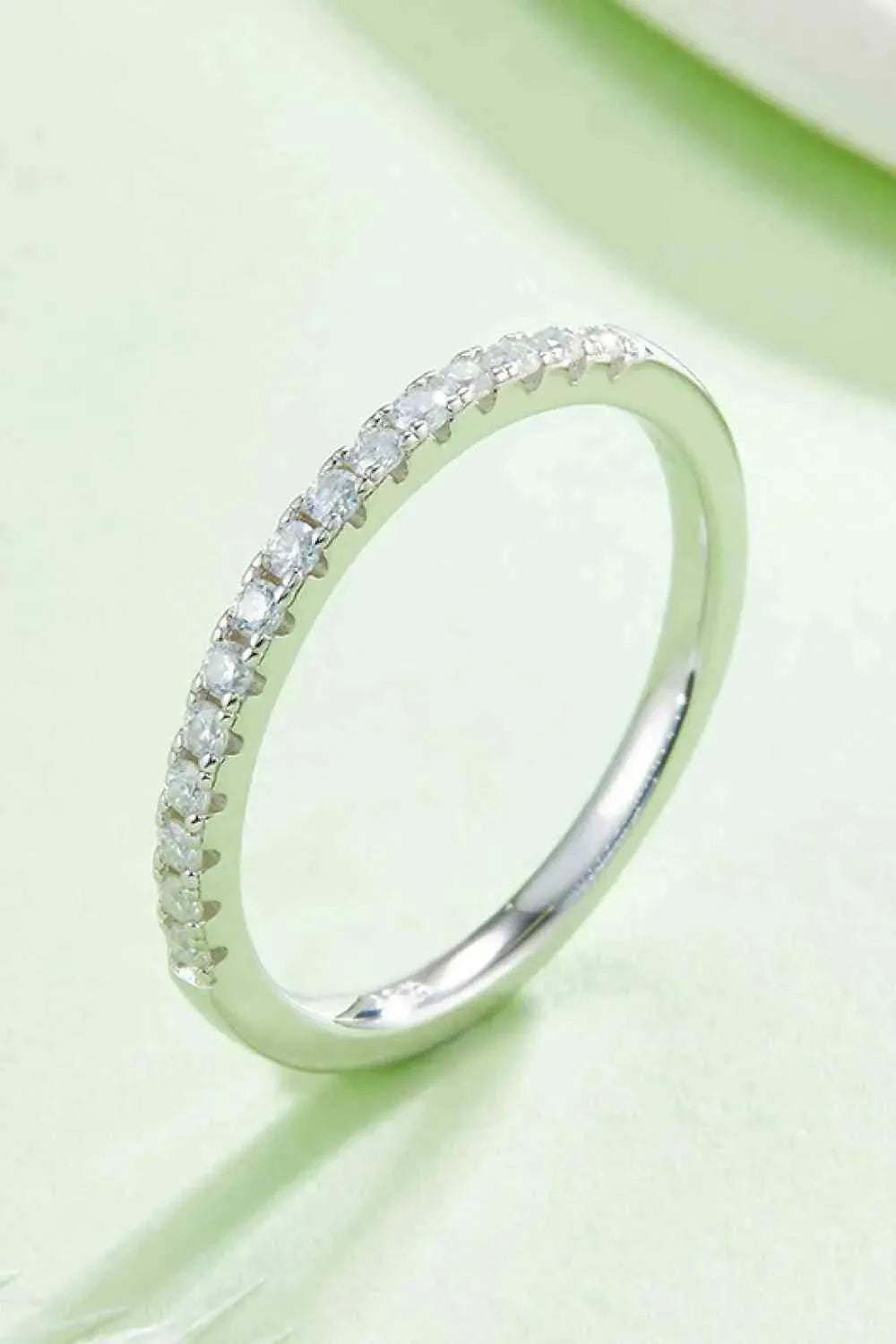 Moissanite Platinum-Plated Half-Eternity Ring Silver Moissanite - Tophatter Daily Deals