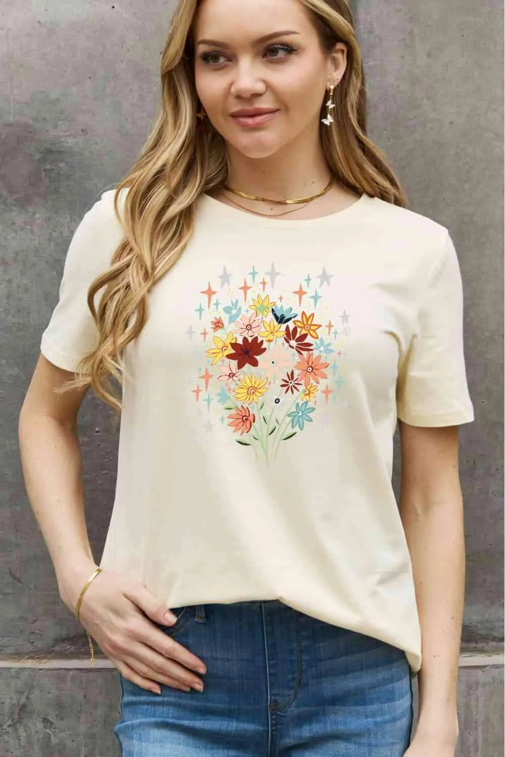 Simply Love Full Size Floral Graphic Cotton Tee Women's T-Shirts - Tophatter Daily Deals