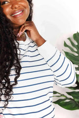 Double Take Striped Long Sleeve Round Neck Top Blouses - Tophatter Daily Deals