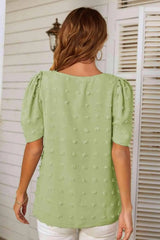 Swiss Dot V-Neck Puff Sleeve Blouse Blouses - Tophatter Daily Deals