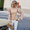 Ruched Round Neck Lantern Sleeve Blouse Blouses - Tophatter Daily Deals