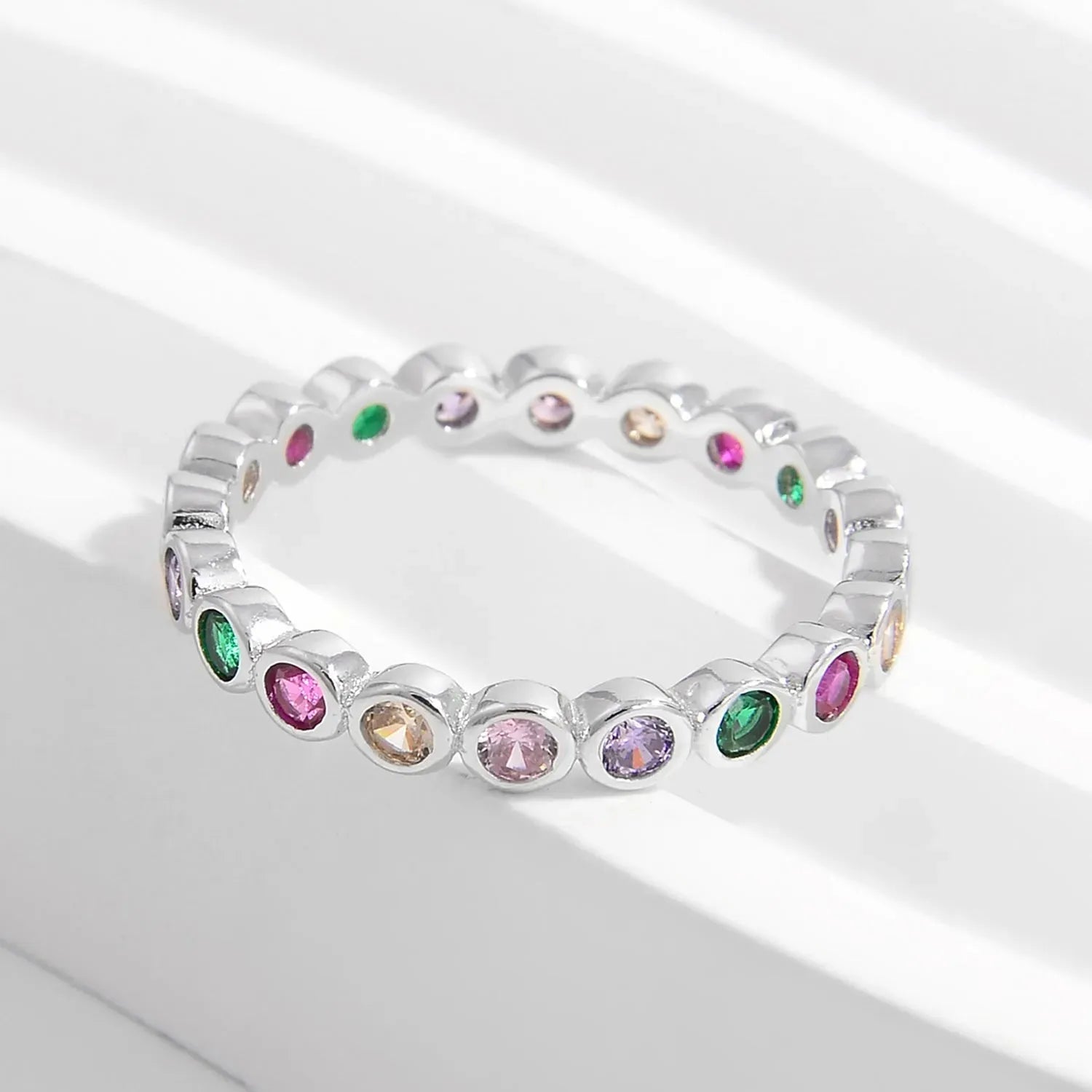 925 Sterling Silver Contrast Zircon Ring Silver Rings - Tophatter Daily Deals