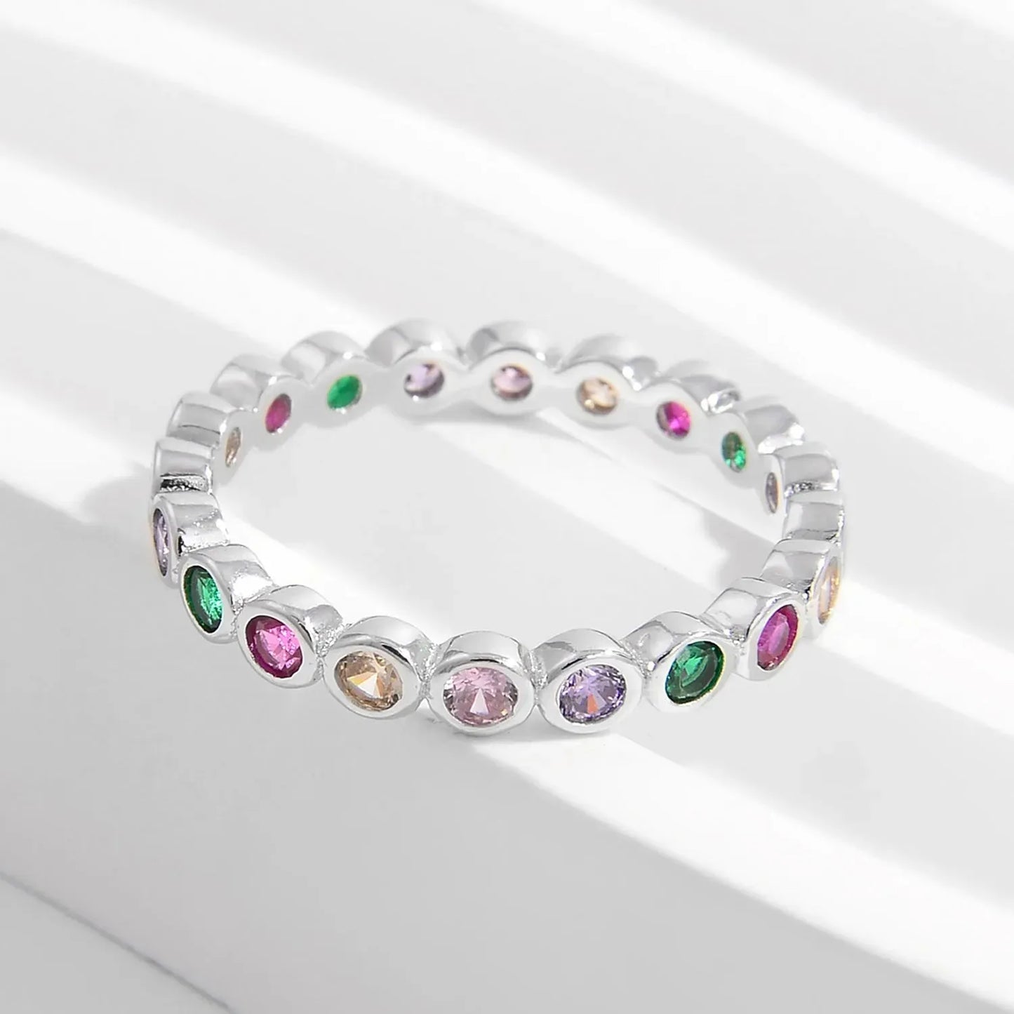 925 Sterling Silver Contrast Zircon Ring Silver Rings - Tophatter Daily Deals