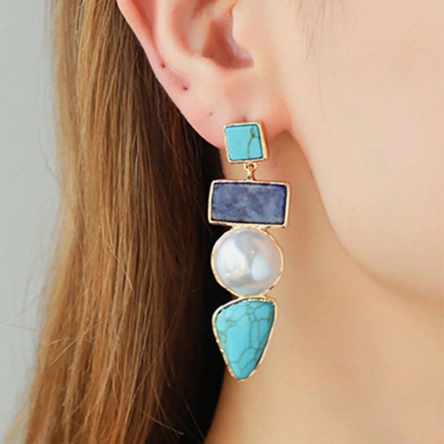 Geometric Imitation Gemstone Alloy Earrings Earrings - Tophatter Daily Deals
