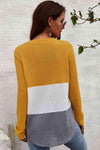 Color Block Waffle Knit V-Neck Top Blouses - Tophatter Daily Deals