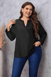 Plus Size Striped Notched Neck Top Black Blouses - Tophatter Daily Deals