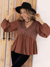 Printed V-Neck Long Sleeve Blouse Caramel Blouses - Tophatter Daily Deals