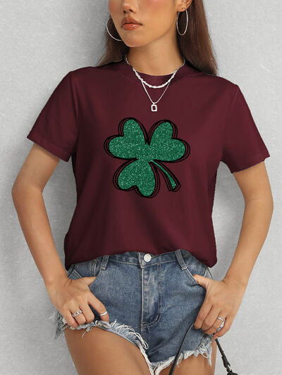 Lucky Clover Round Neck T-Shirt Women's T-Shirts - Tophatter Daily Deals