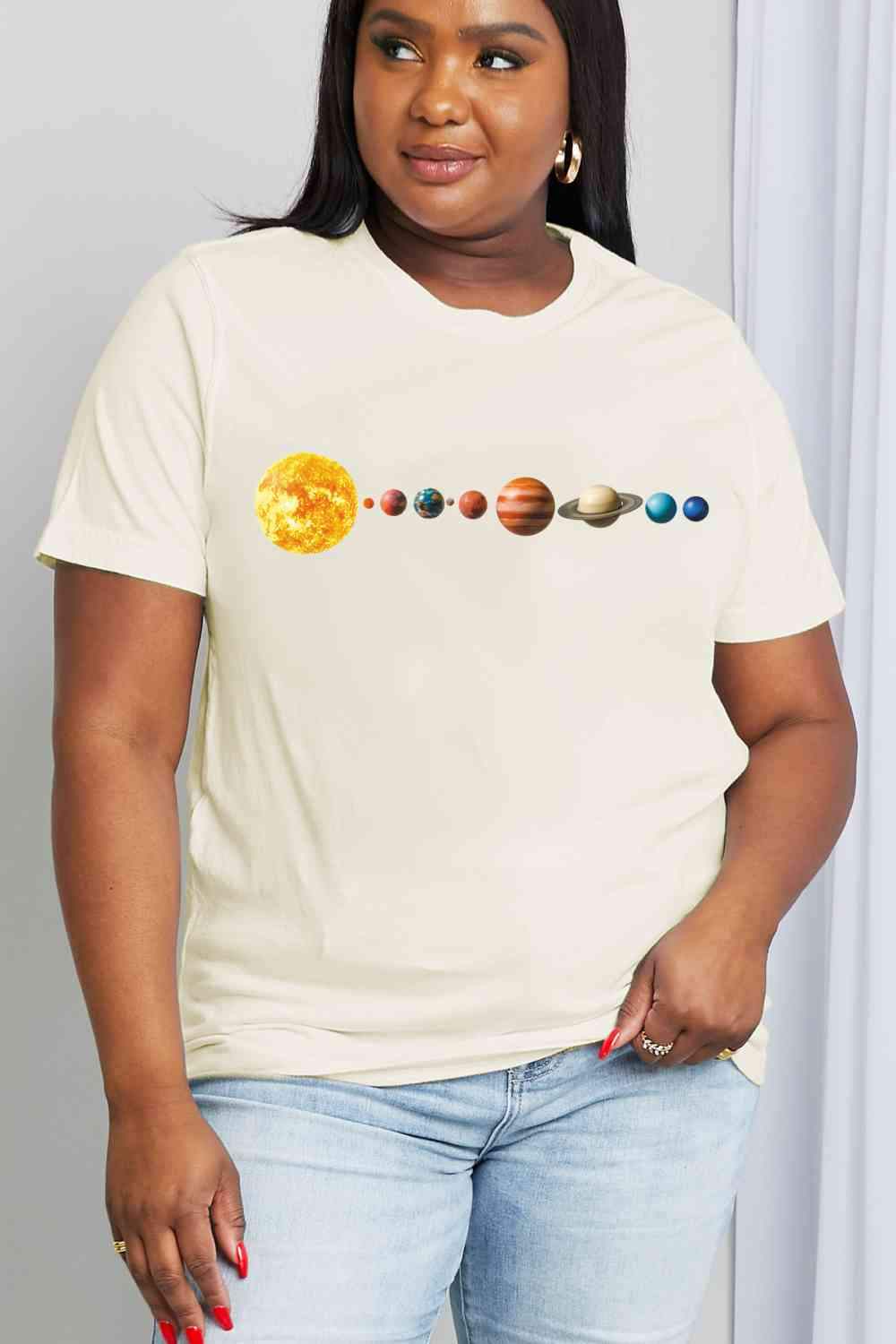 Simply Love Full Size Solar System Graphic Cotton Tee Ivory Women's T-Shirts - Tophatter Daily Deals