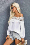 Lace Trim Textured Off-Shoulder Blouse Blouses - Tophatter Daily Deals