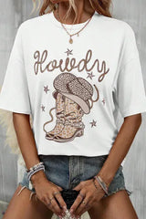 HOWDY Round Neck Short Sleeve T-Shirt White Women's T-Shirts - Tophatter Daily Deals