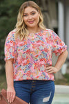 Plus Size Multicolored Round Neck Flounce Sleeve Blouse - Tophatter Deals