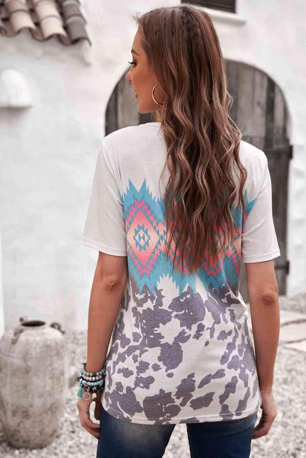 Printed Round Neck Tunic Tee Women's T-Shirts - Tophatter Daily Deals