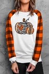 Pumpkin Graphic Round Neck Long Plaid Sleeve Tee White Women's T-Shirts - Tophatter Daily Deals