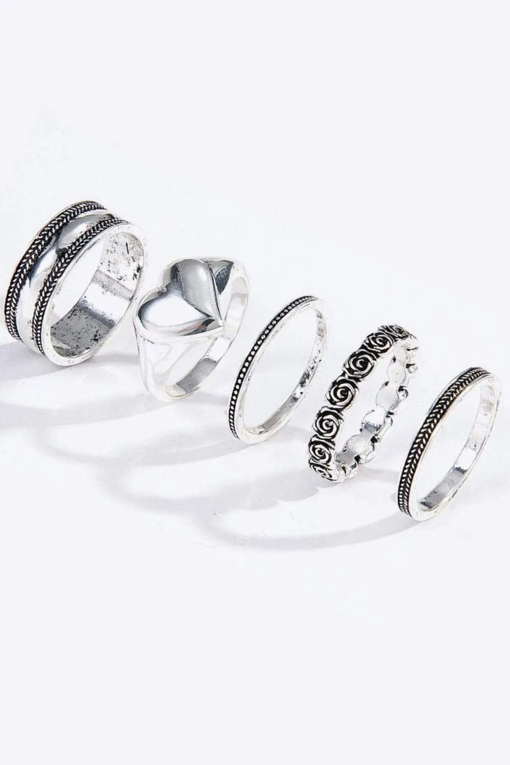 Zinc Alloy Five-Piece Ring Set Rings - Tophatter Daily Deals