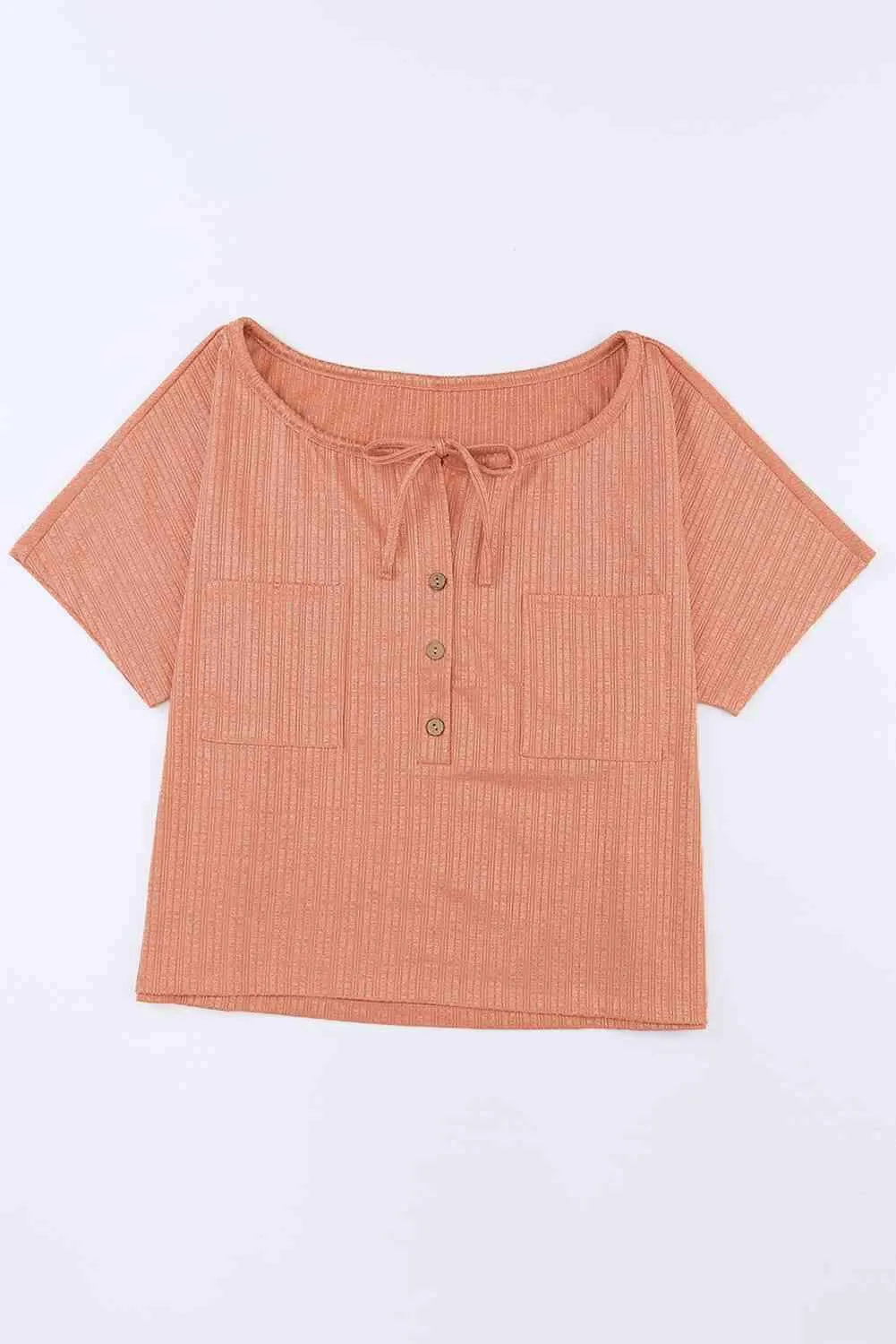 Tied Round Neck Buttoned Top Blouses - Tophatter Daily Deals