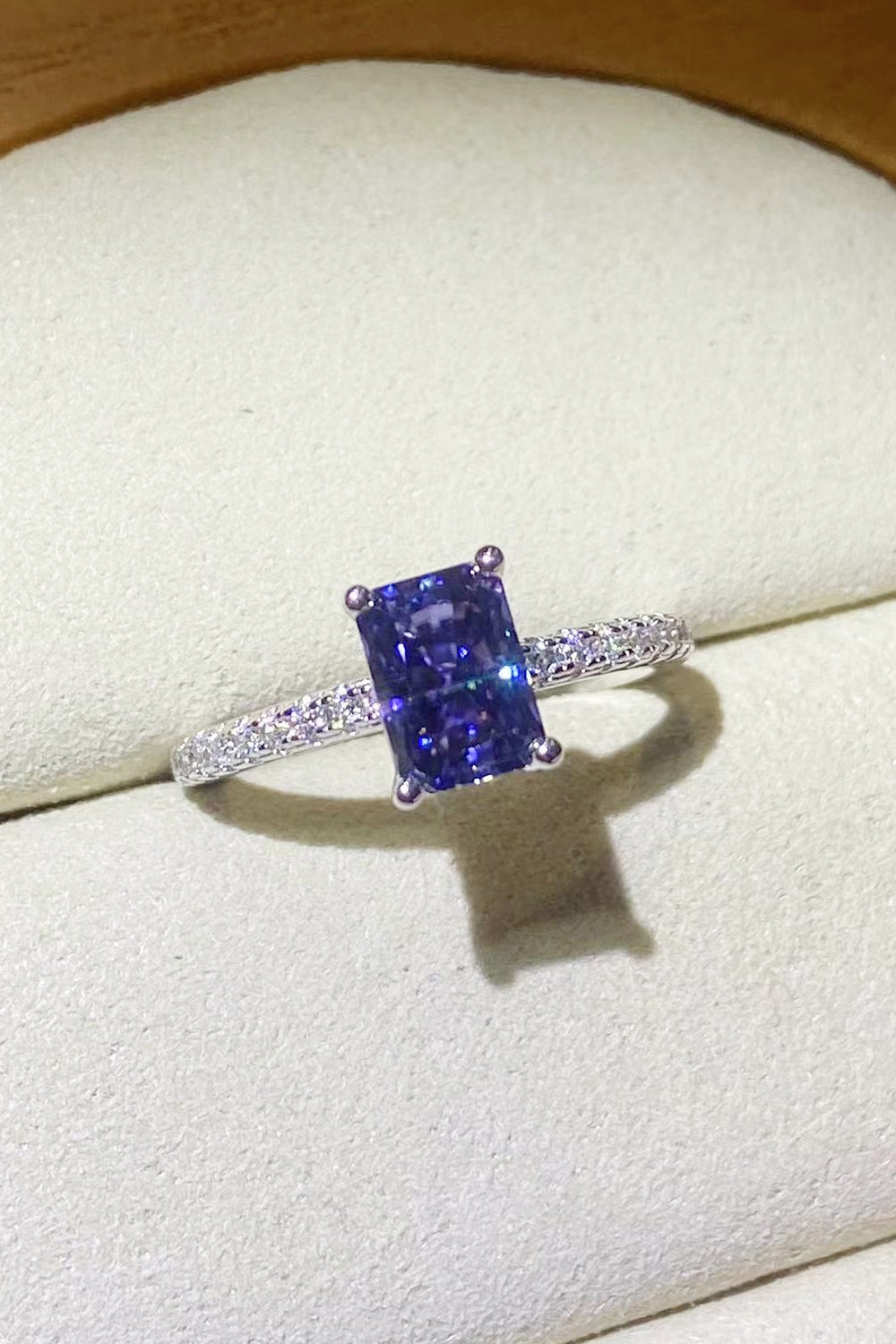 1 Carat Moissanite 925 Sterling Silver Rectangle Ring in Blue Moissanite - Tophatter Daily Deals