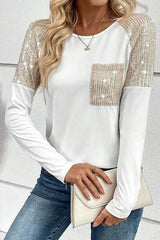 Sequin Round Neck Long Sleeve T-Shirt Women's T-Shirts - Tophatter Daily Deals