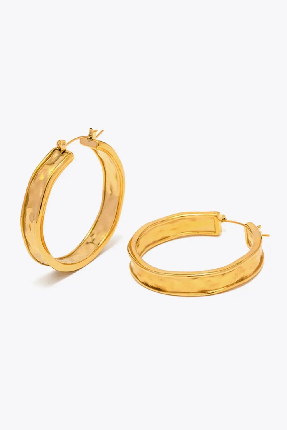 Hammered Stainless Steel Hoop Earrings Gold One Size Earrings - Tophatter Daily Deals