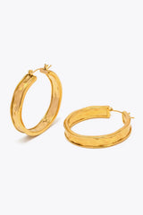 Hammered Stainless Steel Hoop Earrings Gold One Size Earrings - Tophatter Daily Deals